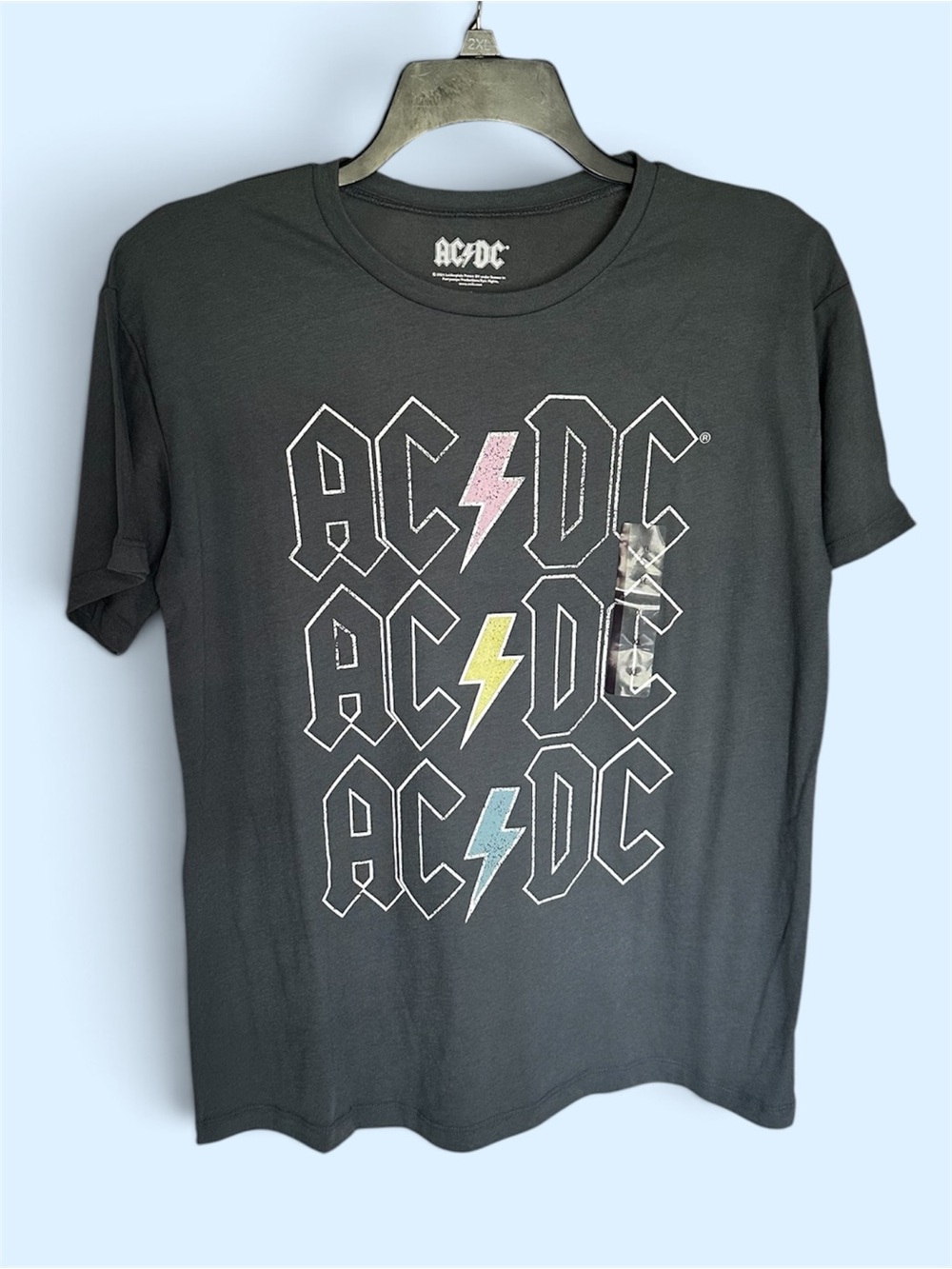 AC/DC Logo T-Shirt in Gray and Pastels NWT